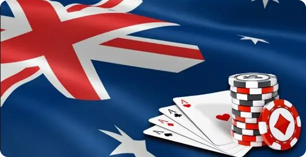 Australian Online Casinos Australian flag with casino chips and cards