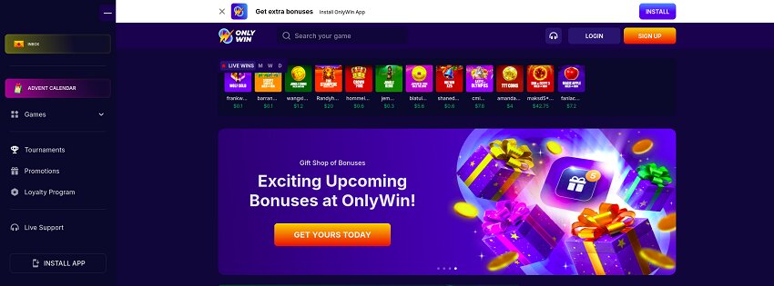 OnlyWin Casino Home Page