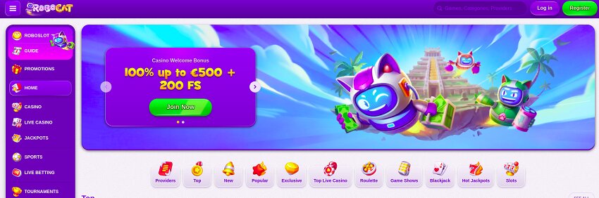 Robocat Casino Home Page