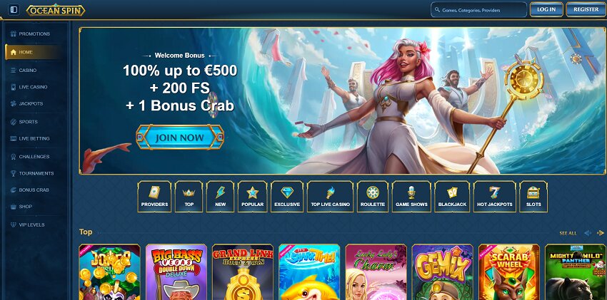 OceanSpin Casino Home Page