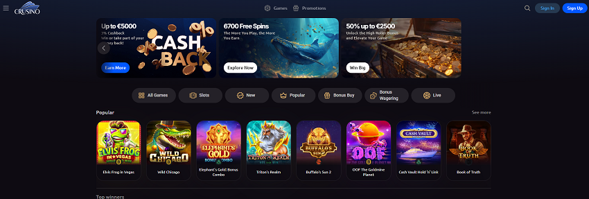 Crusino Casino Home Page