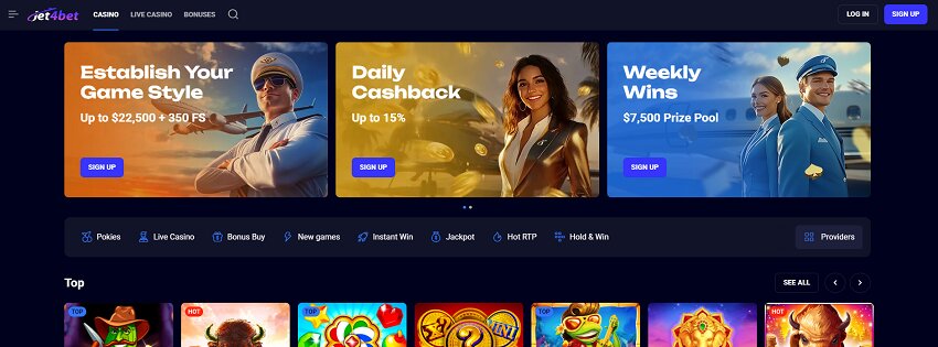 Jet4Bet Casino Home Page