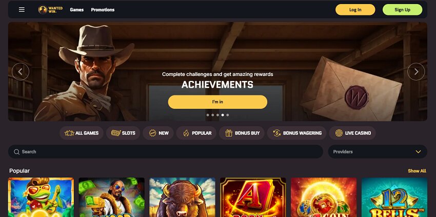 WantedWin Casino Home Page