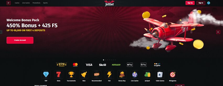 JettBet Casino Home Page