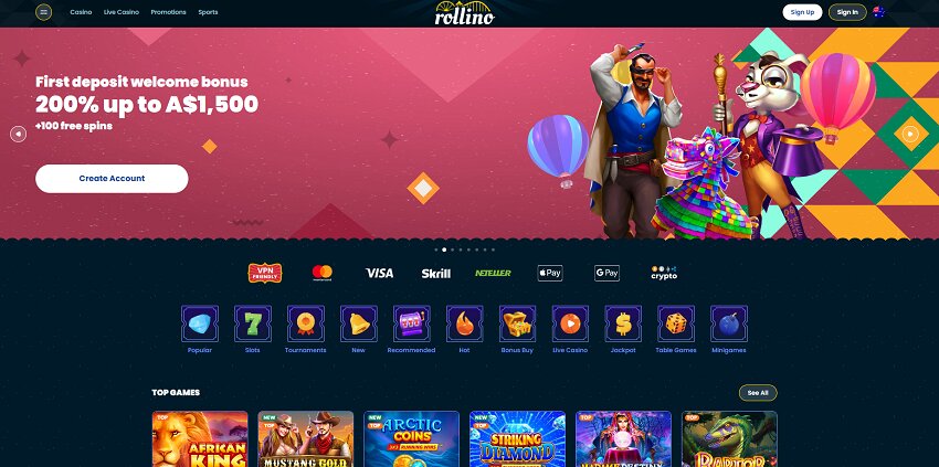 Rollino Casino Home Page