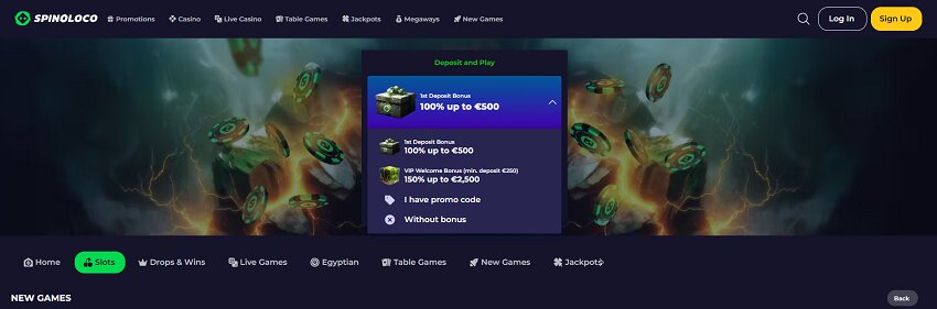 Spinoloco Casino Home Page