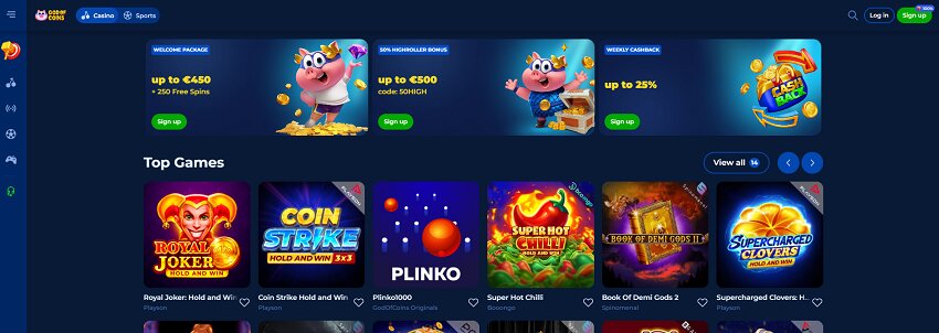 GodOfCoins Casino Home Page