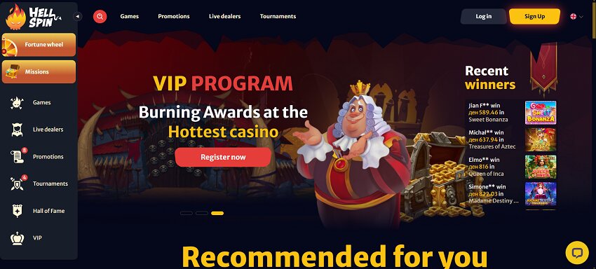 Hell Spin Casino Home Page