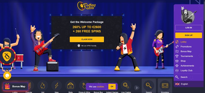 Rolling Slots Casino Home Page