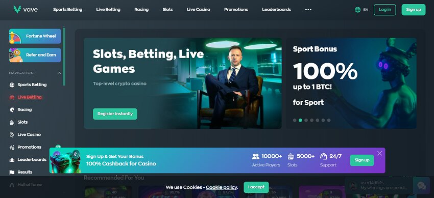 Vave Casino Home Page