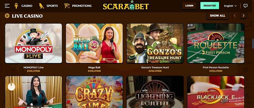 Scarabet Casino Home Page