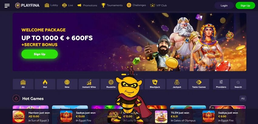 Playfina Casino Home Page