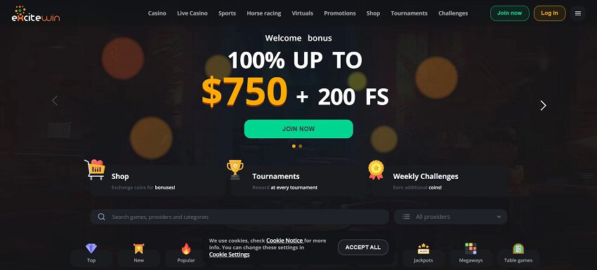 Excite Win Casino Home Page