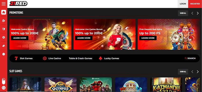 21Red Casino Home Page