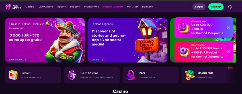 Winspirit Casino Home Page