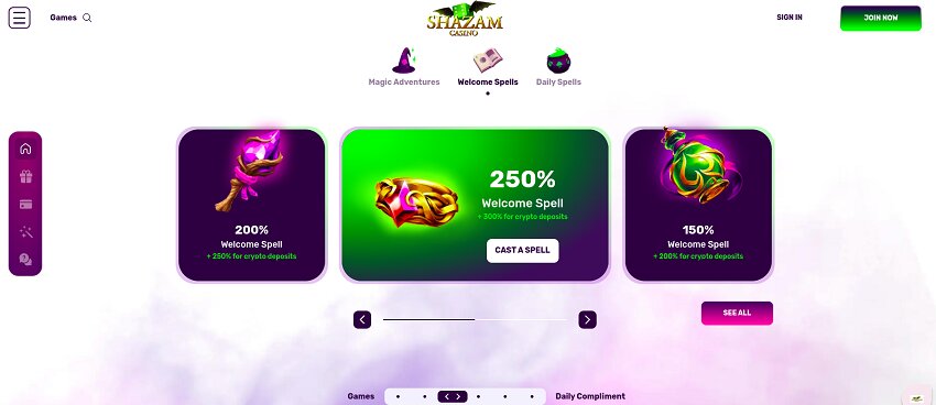 Shazam Casino Home Page