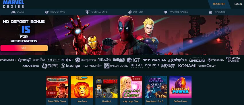 Marvel Casino Home Page