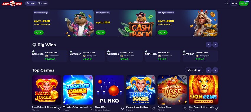 LazyBar Casino Home Page